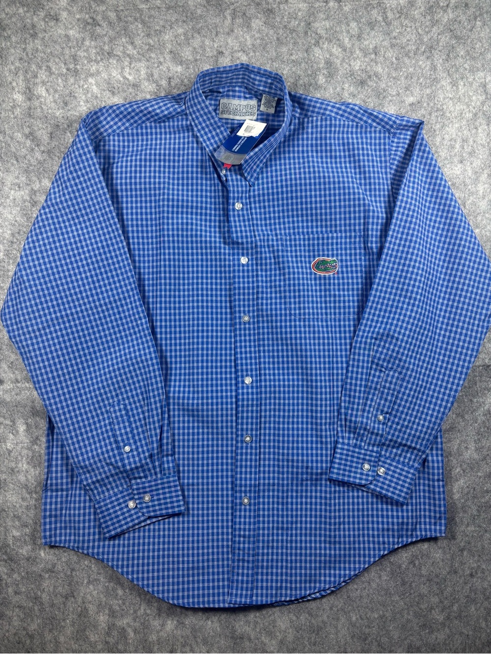 NWT Campus Specialties Tailgater Gators Blue White Check Button-Down Shirt XL